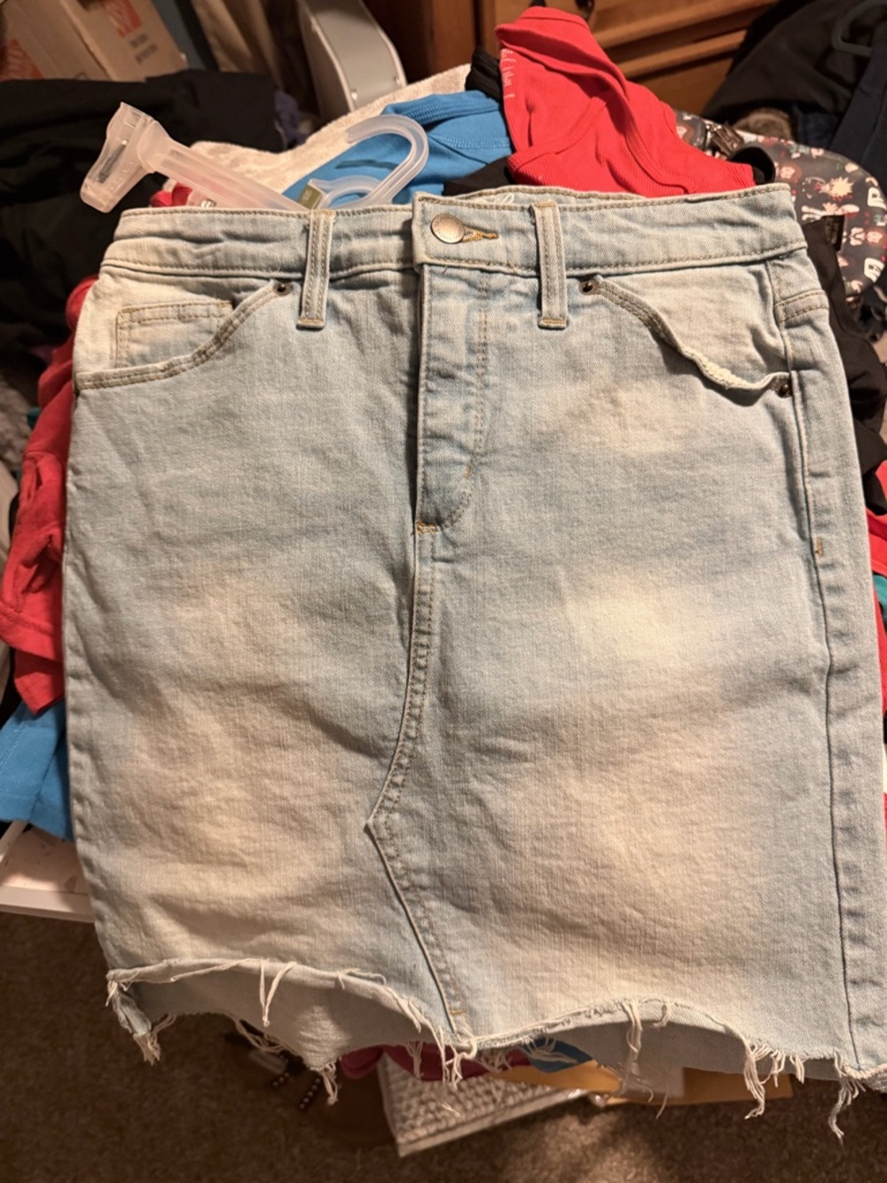 Universal Thread Light Blue Denim Skirt with Embroidered Waistband